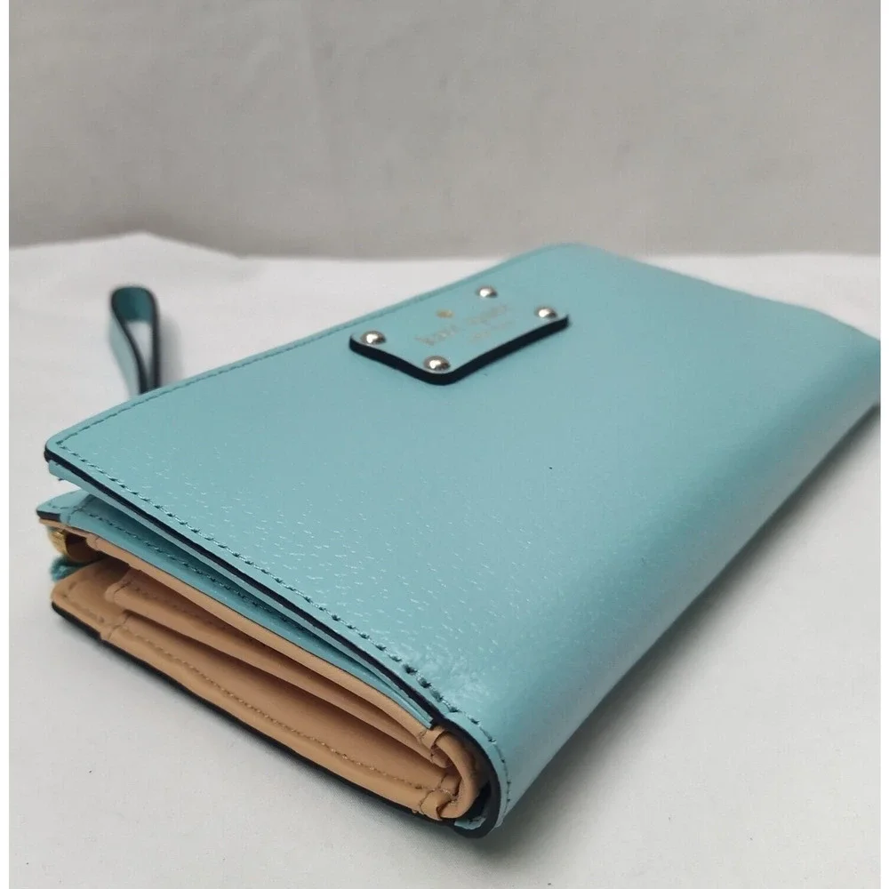Kate Spade New York Blue Leather Credit Card Zipper Closure Wristlet - Wallet